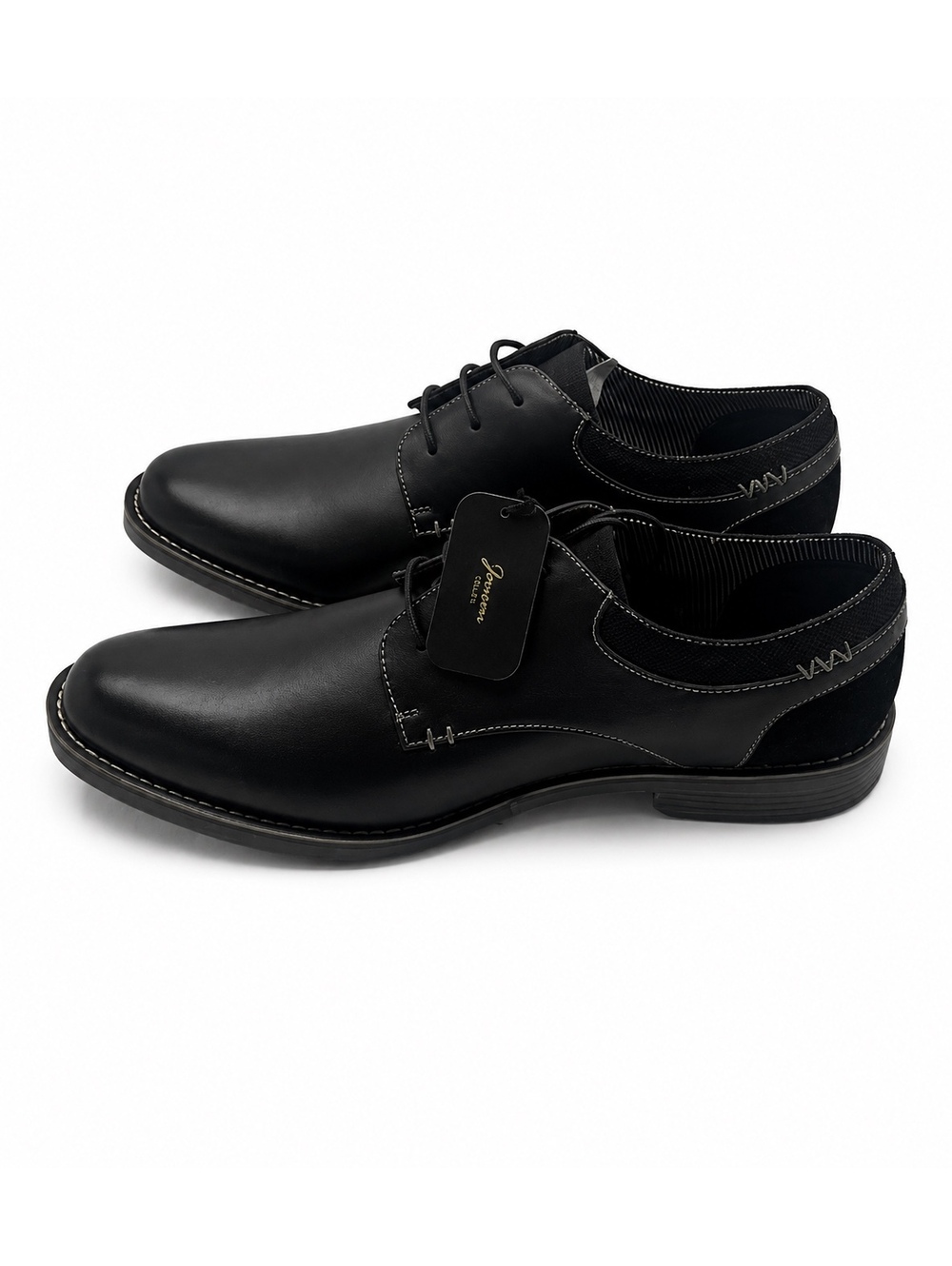 Jousen Milan Black Leather Plain Toe Derby Lace Up Dress Shoe (M 13)